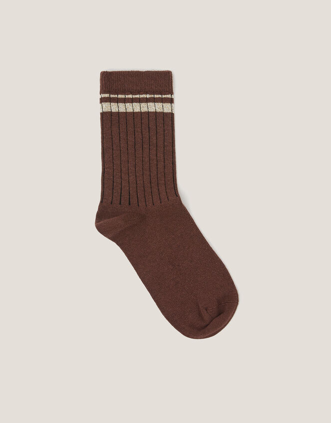 Sparkle Ribbed Socks, Brown (CHOCOLATE), large