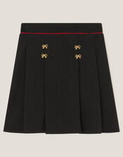 Bow Pointelle Pleated Skirt, Black (BLACK), large