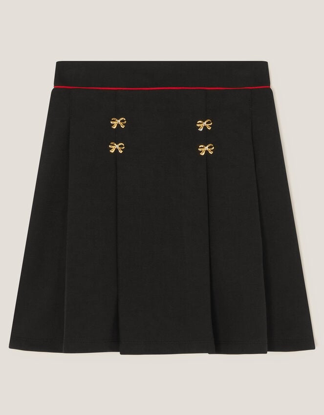 Bow Pointelle Pleated Skirt, Black (BLACK), large