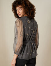 Eva Embellished Top, Grey (CHARCOAL), large