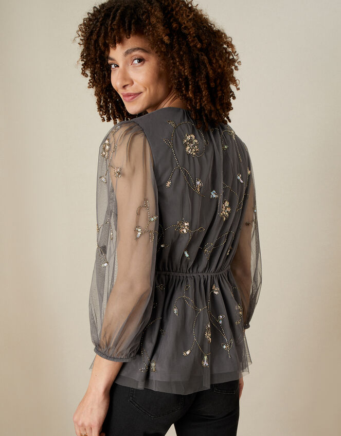 Eva Embellished Top, Grey (CHARCOAL), large