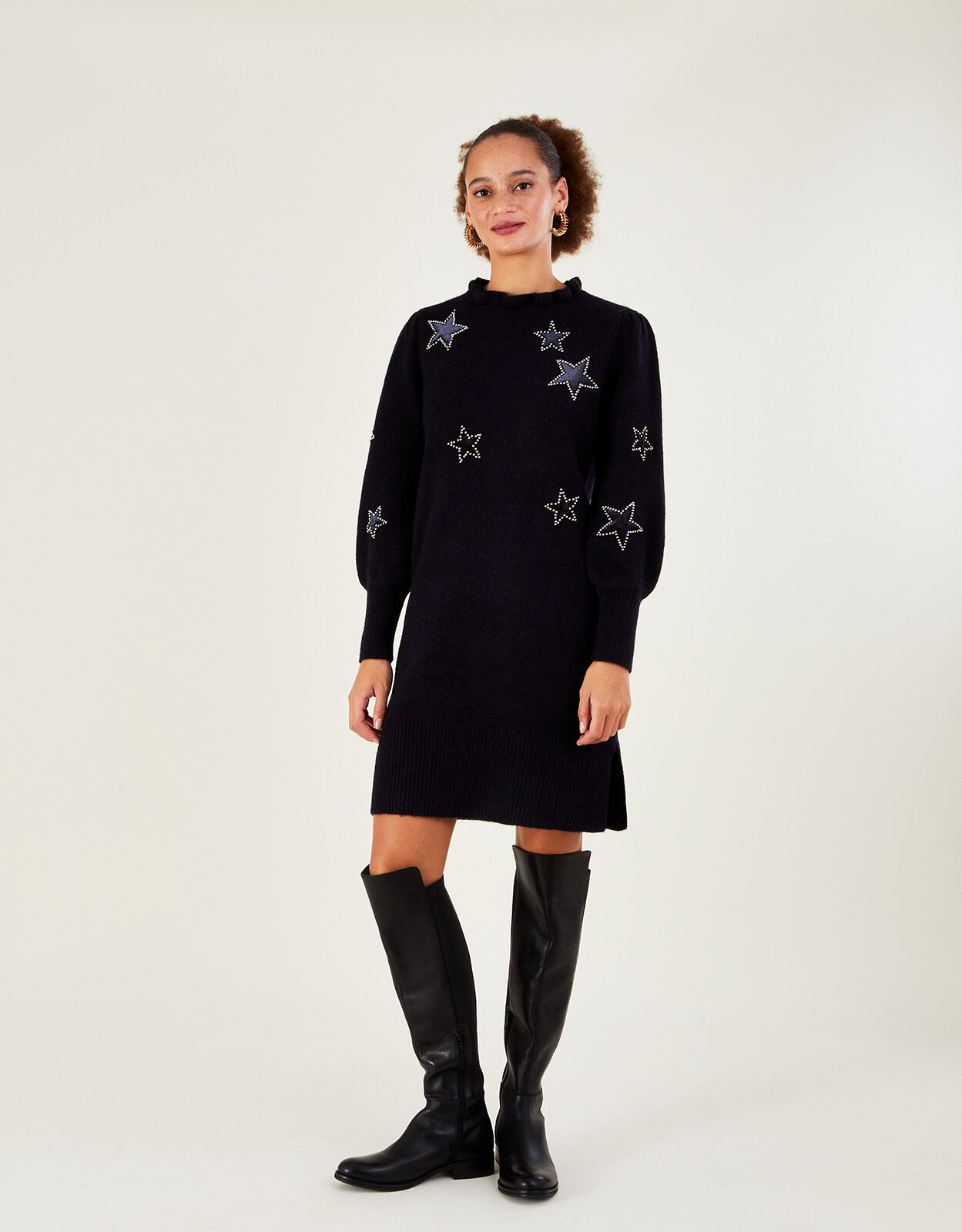 Velvet Star Knitted Dress with Recycled Polyester Blue Dresses