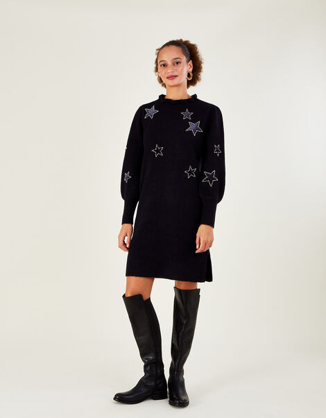Velvet Star Knitted Dress with Recycled Polyester Blue, Blue (NAVY), large
