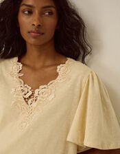 Layla V-Neck Lace Jersey Top, Yellow (BUTTER YELLOW), large
