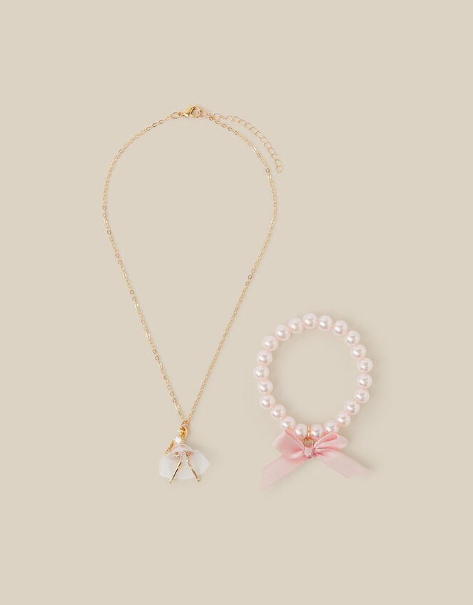 Ballerina Necklace & Pearl Bead Bracelet Gift Set, , large