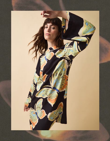 Clemence Aurelie Butterfly Mini Tunic Dress, Black (BLACK), large