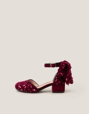Sequin Velvet Bow Heels, Red (BURGUNDY), large