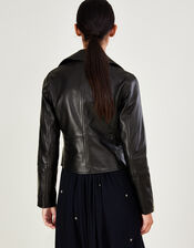 Leather Biker Jacket , Black (BLACK), large