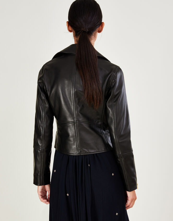 Leather Biker Jacket , Black (BLACK), large