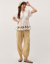 Luna Lemon Embroidered Jersey Top, Ivory (IVORY), large