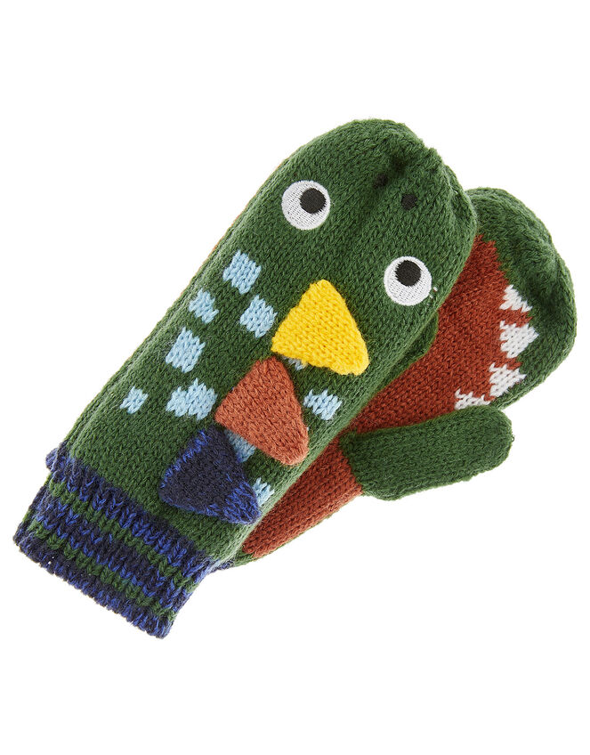 Dinosaur Roar Knit Mittens, Green (GREEN), large