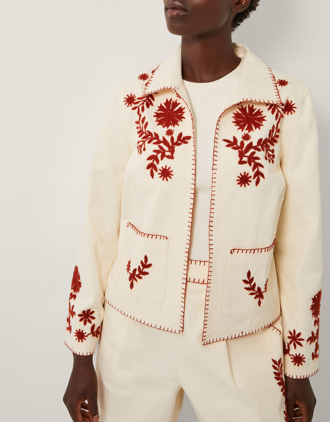 Emilia Floral Embroidered Jacket, Ivory (IVORY), large
