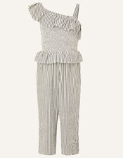 Seersucker Jumpsuit, Black (BLACK), large