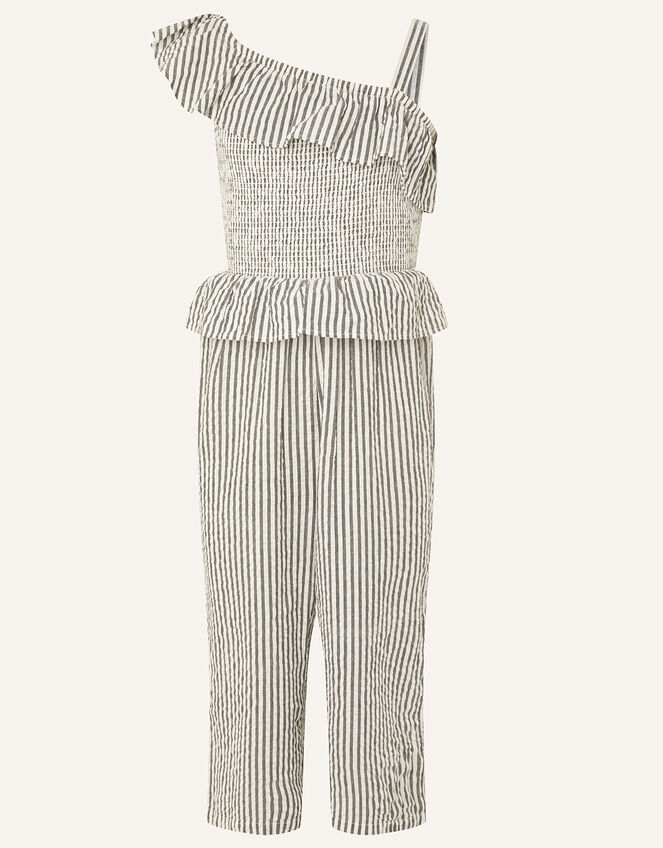 Seersucker Jumpsuit, Black (BLACK), large