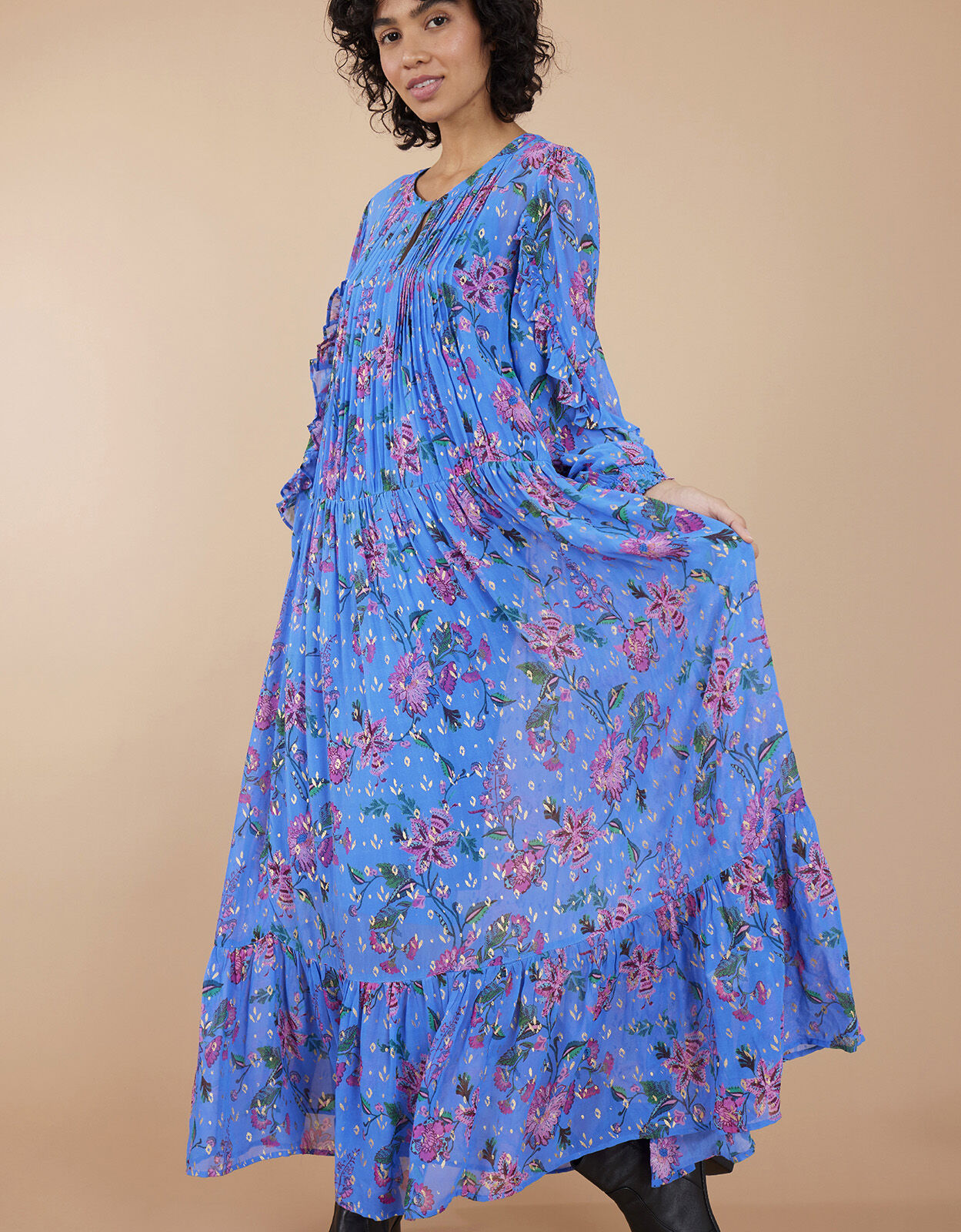 East Harriet Floral Foil Print Dress Blue
