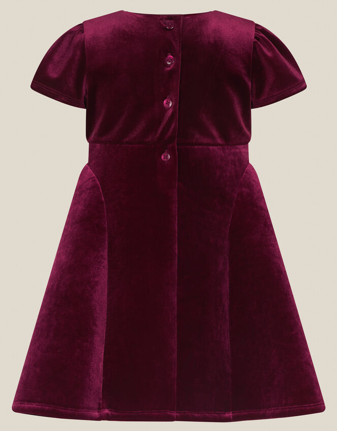 Baby Genevieve Bow Velvet Party Dress, Red (BURGUNDY), large