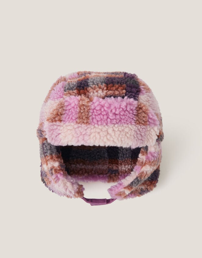 Borg Checkered Trapper Hat, Pink (PINK), large