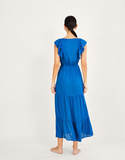 Frill Collar Plain Midi Dress in LENZING™ ECOVERO™, Blue (COBALT), large