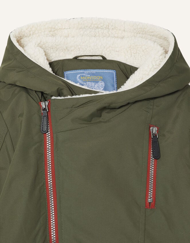 Asymmetric Zip Hooded Parka, Green (KHAKI), large