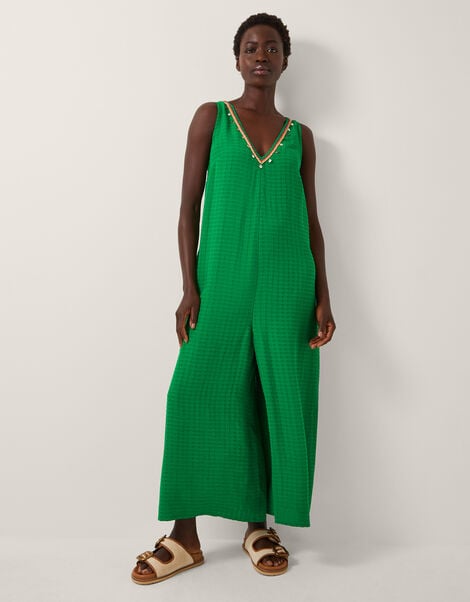 Hanna Embellished Sleeveless Jumpsuit, Green (GREEN), large