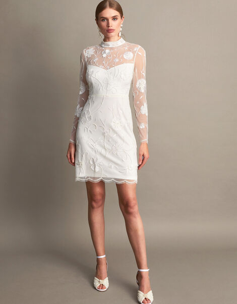 Krystyna Embroidered Short Dress, Ivory (IVORY), large