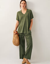 Cloe Knitted Collar Top, Green (KHAKI), large