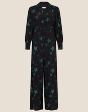 Sabrina Star Print Jumpsuit, Black (BLACK), large