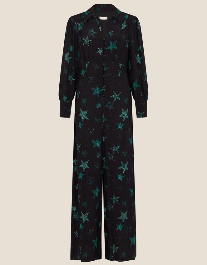 Sabrina Star Print Jumpsuit, Black (BLACK), large
