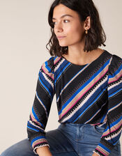 Stripe Print Jersey Top, Black (BLACK), large
