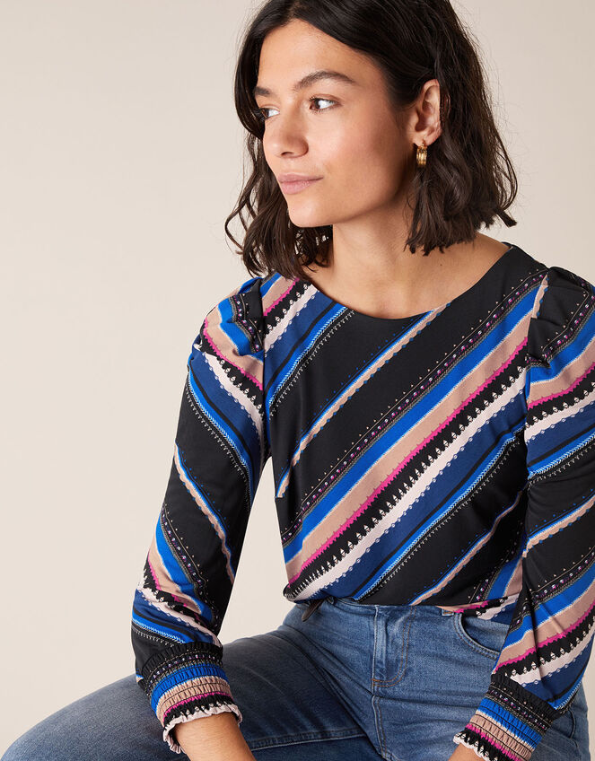 Stripe Print Jersey Top, Black (BLACK), large