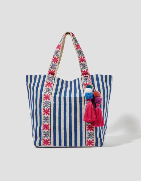 Dara Embroidered Stripe Beach Bag, , large