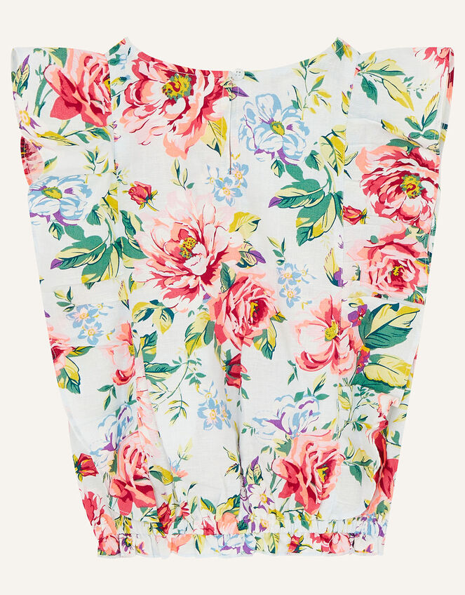 Floral Top in Linen Blend, Blue (BLUE), large