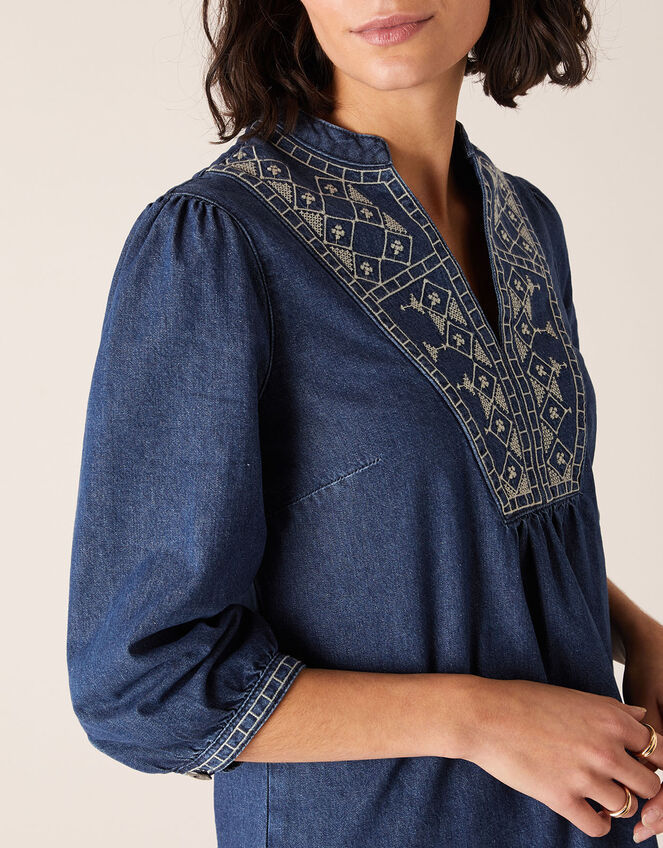 Embroidered Denim Dress, Blue (INDIGO), large