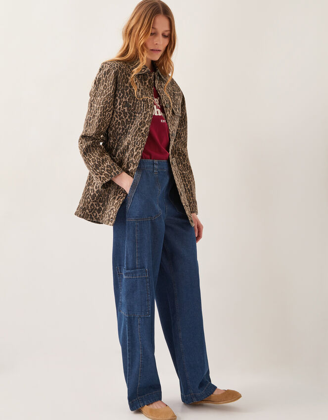 Annie Leopard Print Denim Jacket, Brown (BROWN), large