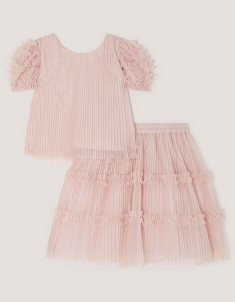 Ruffled Pleated Top & Skirt Set, Pink (PINK), large