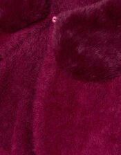 Faux Fur Collar Cardigan, Red (BURGUNDY), large