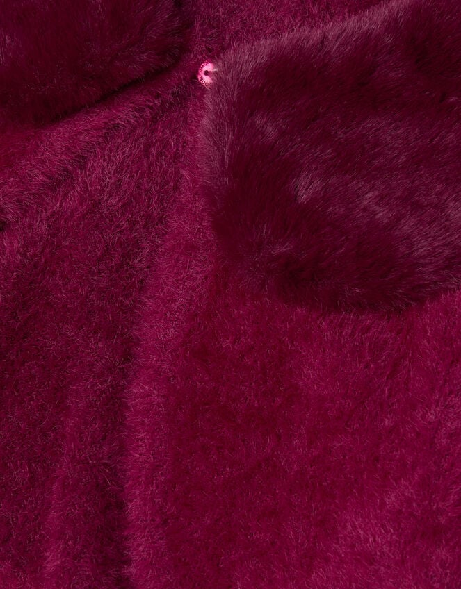 Faux Fur Collar Cardigan, Red (BURGUNDY), large