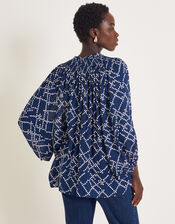 Neva Artisan Blouson Blouse, Blue (NAVY), large