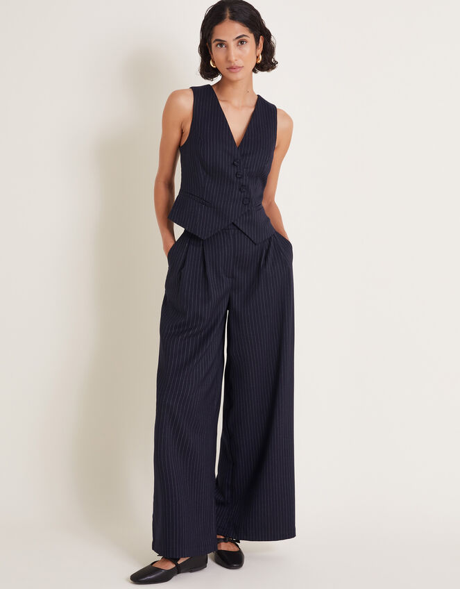 Paige Pinstripe Waistcoat, Blue (NAVY), large