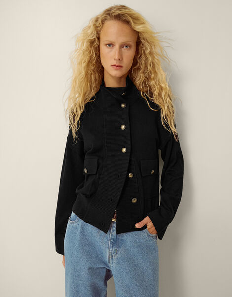 Naya High Neck Knitted Jacket, Black (BLACK), large