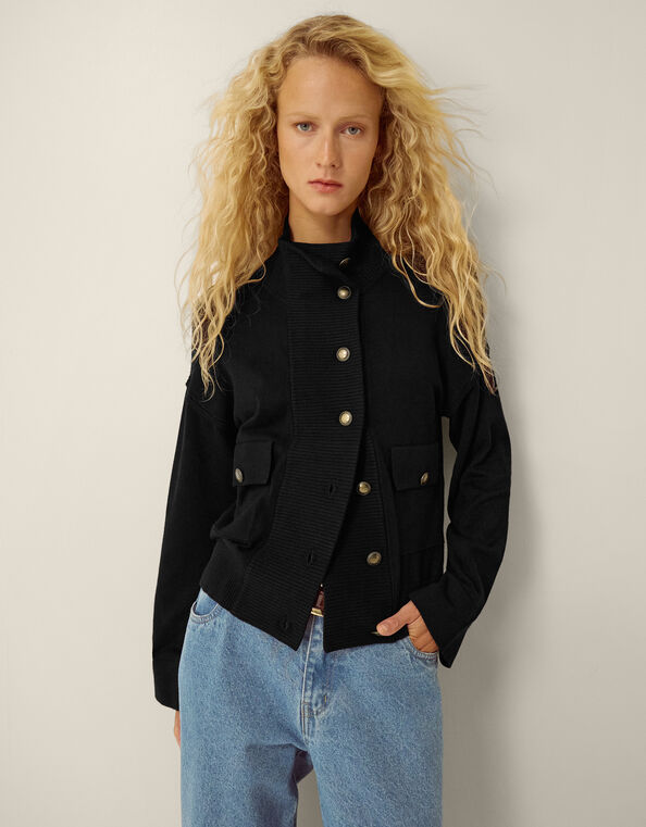 Naya High Neck Knitted Jacket, Black (BLACK), large