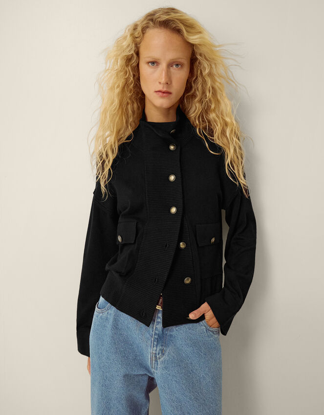 Naya High Neck Knitted Jacket, Black (BLACK), large