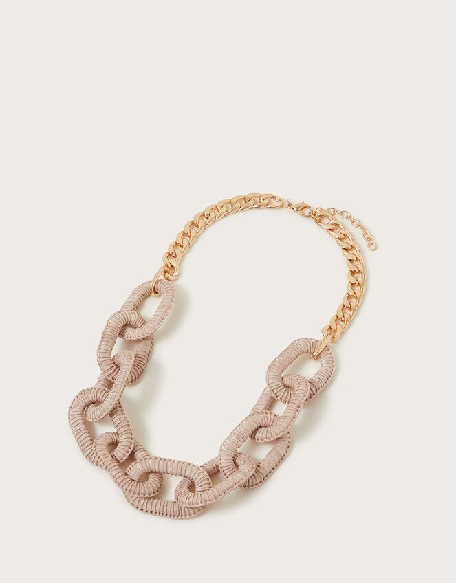 Large Raffia Chain Link Necklace, , large