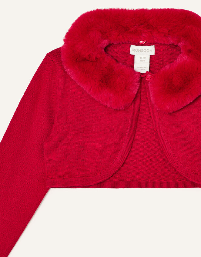 Baby Super-Soft Fur Collar Cardigan, Red (RED), large