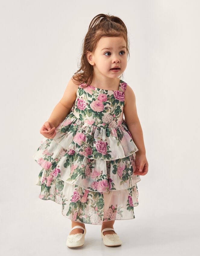 Baby Raye Floral Organza Tiered Dress, Ivory (IVORY), large