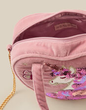 Sequin Unicorn Velvet Heart Bag, , large