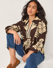 Pamela Leaf Print Top, Brown (CHOCOLATE), large