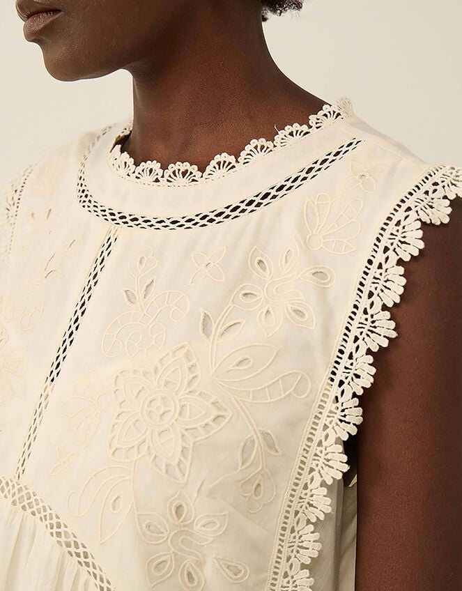 East Winnie Broderie Cotton Dress, White (WARM IVORY), large