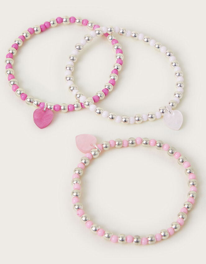 3-Pack Heart Charm Bead Bracelets, , large