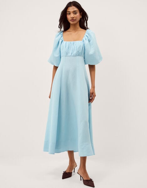 Payton Puff Sleeve Midi Dress, Blue (TURQUOISE), large
